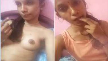 Skinny Desi teen takes off clothes while recording XXX selfie clip